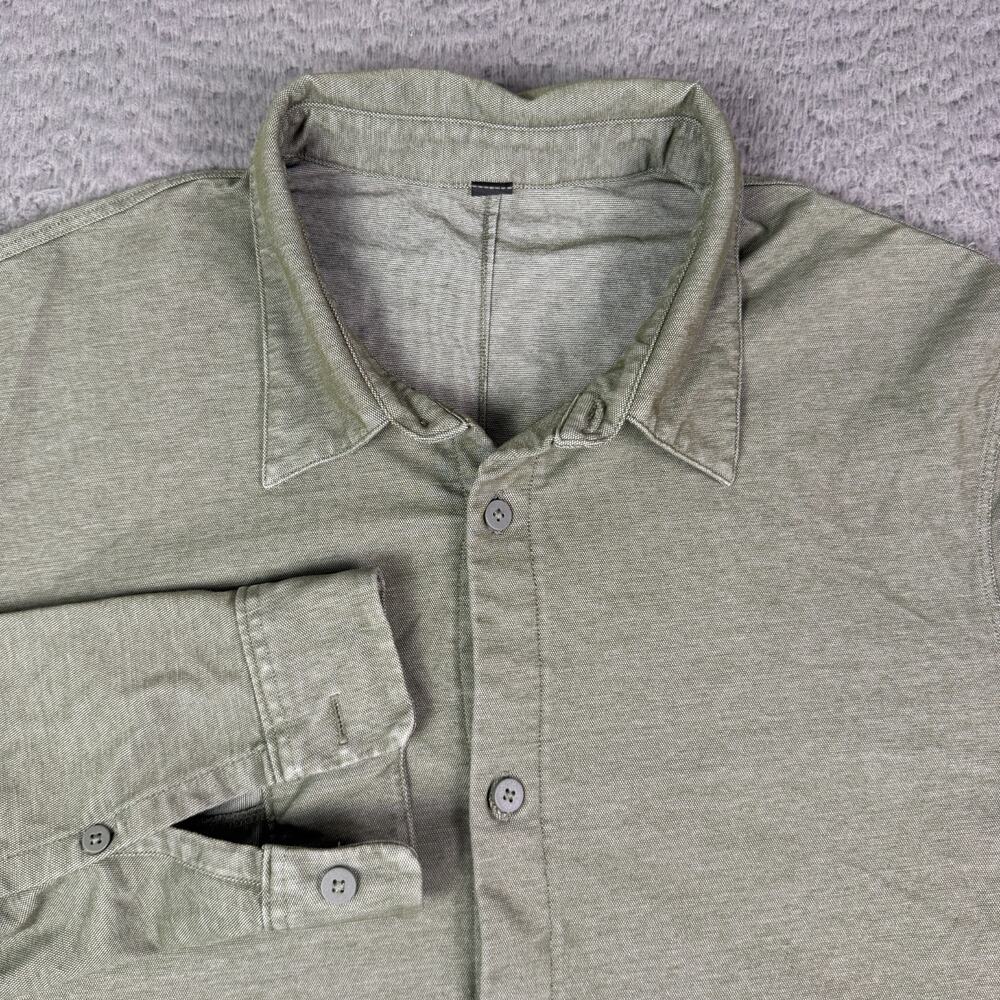 Lululemon Commission Long Sleeve Shirt Mens L Green Dress Button Stretch Oxford
